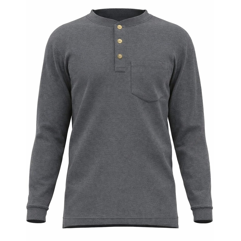 Maks Active Men's 4XL Gray Long Sleeve Henley Nanotex Stain Release Fabric Shirt